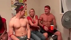 College babes losing at sex games end up fucking at a party