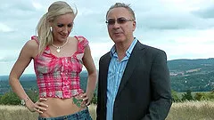 Naughty blonde miss loves a stiff dong in her bushy honey pot