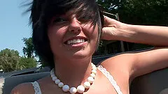 Exotic tattooed brunette displaying her tits lovely in reality shoot outdoor