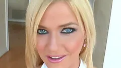 Brilliant babe giving a fascinating blowjob to her man in a close up shoot