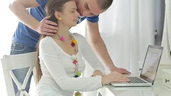 Cumshot in a threesome for a stunning teen slut Peachy