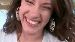 Slutty auburn beauty tugging and sucking huge cock