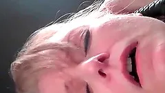 Lewd skinny blonde pees in a bowl and drinks her urine