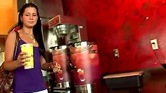 Masturbating brunette rubs pussy before getting nailed outdoor in reality shoot