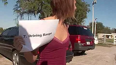 Curvy babes in miniskirt pose while displaying her natural tits seductively outdoor