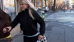 Cute whores licking twat and toy fucking on the steps