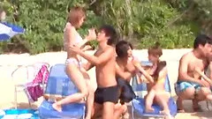 Outdoors groupsex shoot with buxom Japanese pornstars