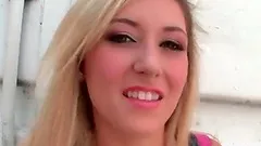 Nasty blonde masturbates with vibrator outdoor