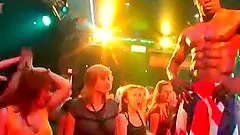 CFNM orgy with party sluts sucking stripper's cock