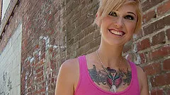 Cute blonde cowgirl with small tits gives a deepthroat blowjob before getting pounded hardcore