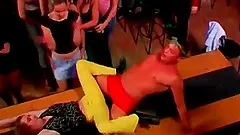 Orgy stripper gets his starving dick blown on stage