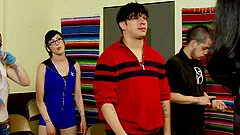 Sexy sleeve tattoo on the chick he bangs in the classroom