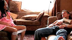 Skinny cutie wears a pretty pink dress to get fucked