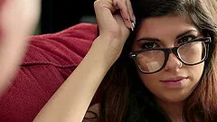 A cute, nerdy girl with glasses gets fucked in the library