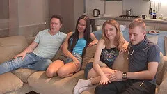 Double dating teen couples get naked and get wild in a foursome