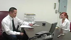 Secretary gets rough with her boss and abuses his submissive dick