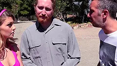 Fascinating blonde gives a blowjob before getting fingered then fucked hardcore in a car