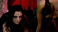 Dark ladies in kinky lingerie make naughty lesbian love