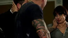 Brunette mom Ginger Hell enjoys rough MMF threesome sex in garage