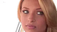 Blonde girl in socks gets fucked in the office in interracial action