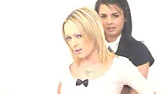 Amateur Lesbians in stockings enjoys rubbing and spanking their tits