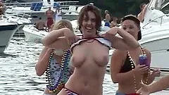 Babes flashing tits and ass while partying on the yacht