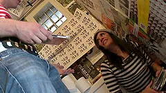 A rocker chick fucks in the bathroom at a punk club