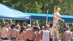 Reality clip with nasty chicks flashing their tits at a party