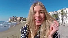 A daring blonde with long hair gets fucked in public