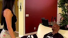 Brunette Cougar with big tits avails pussy to be banged in interracial scene