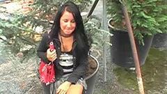 Dirty girl gets wild and gives a public blowjob to his hard cock