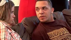 Pretty brunette with perky tits enjoying a hardcore gangbang