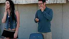 Couple on a smoke break has lusty hardcore sex outdoors