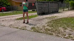 A cute teen in shorts plays outside then goes inside to fuck