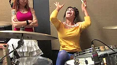 Two lesbians in the band licking pussy and toy fucking cunt