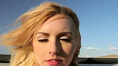 Blonde babe with a nice ass enjoying a hardcore fuck in a car