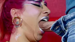 Randy babe with tattoos and big tits gets fucked and gives titjob