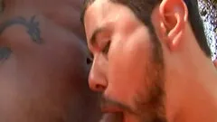 Two muscle man barebacking in the forest