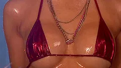 Radiant Japanese babe gets oiled before getting hammered in a mmf threesome