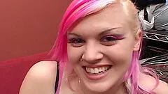 Bubbly punk in a bra giving a thrilling blowjob before being nailed hardcore
