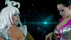 Chubby lesbian babe with tattoos getting her pussy fingered then drilled with toys