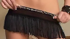 Slender solo model with natural tits masturbating close up