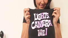 A cute coed strips off her uniform and shows her great tits