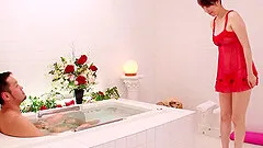Japanese MILF Yuna Aino sucks and teases a cock while taking bath