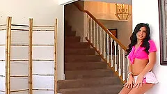 She slobbers on and sucks his cock then gets a sticky facial