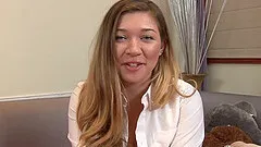 A cute teen babe strips and rubs her clit until she cums