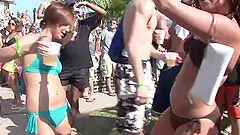 Outdoor reality clip with chicks wearing bikinis having fun at a party
