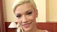 Blonde lesbian in nylon stockings drilling her babe anal using a toy