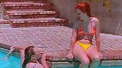 Babe in bikini screaming while riding massive dick hardcore in retro shoot