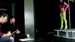 Sexy pornstar in fishnet stockings enjoying her anal getting drilled hardcore in mmf sex